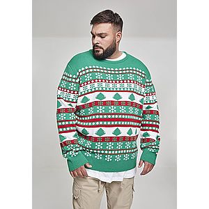 Urban Classics Snowflake Christmas Tree Sweater treegreen/white/firered - 3XL vyobraziť