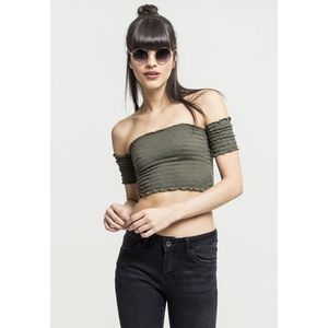 Urban Classics Ladies Cropped Cold Shoulder Smoke Top olive - XS vyobraziť