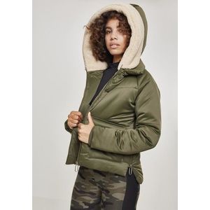 Urban Classics Ladies Sherpa Hooded Jacket darkolive/darksand - XS vyobraziť