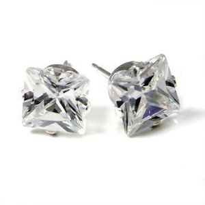 Iced Out 925 Sterling Silver Iced Out Bling Bling Ear Stud - SQUARE - Uni / strieborná vyobraziť