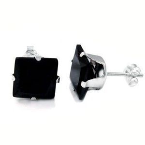 Iced Out 925 Sterling Silver Black Bling Ear Stud - square - 10mm vyobraziť