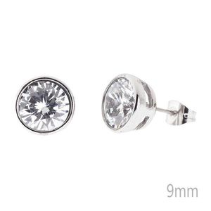 Iced Out Bling Stainless Steel Ear Stud - BEZEL ROUND - Uni / strieborná vyobraziť