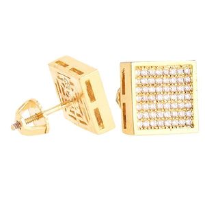 Iced Out Bling Micro Pave Earrings - SQUARE 10mm gold - Uni / zlatá vyobraziť