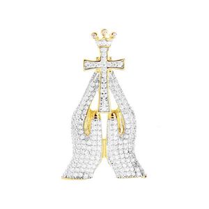 Iced Out Premium Bling - 925 Sterling Silver PRAYING HANDS Pendant - Uni vyobraziť