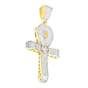 Iced Out Premium Bling - 925 Sterling Silver Ankh Cross Pendant gold - Uni vyobraziť