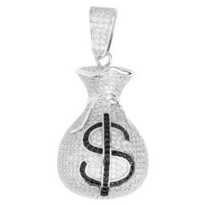 Iced Out Premium Bling - 925 Sterling Silver Money Bag Pendant - Uni vyobraziť