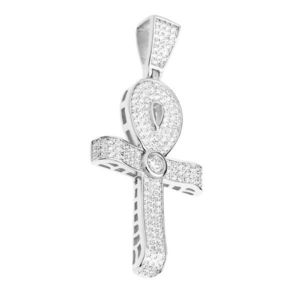 Iced Out Premium Bling - 925 Sterling Silver Ankh Cross Pendant - Uni vyobraziť