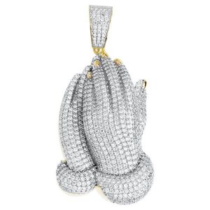 Iced Out Premium Bling - 925 Sterling Silver Praying Hands Pendant - Uni vyobraziť