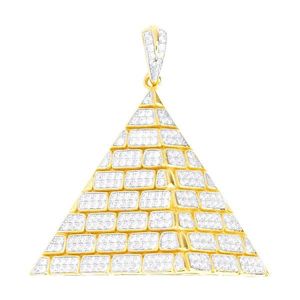 Iced Out Premium Bling - 925 Sterling Silver 3D Pyramid Pendant gold - Uni vyobraziť
