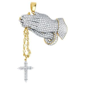 Iced Out Premium Bling - 925 Sterling Silver Praying Hands Pendant Gold - Uni vyobraziť