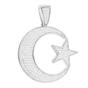 Iced Out Premium Bling - 925 Sterling Silver Hilal Crescent Pendant - Uni vyobraziť