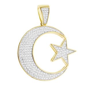 Iced Out Premium Bling - 925 Sterling Silver Hilal Crescent Pendant Gold - Uni vyobraziť