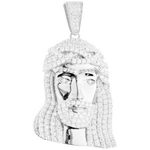 Iced Out Premium Bling - 925 Sterling Silver Jesus Head Pendant - Uni vyobraziť