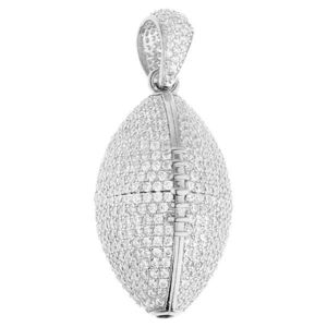 Iced Out Premium Bling - 925 Sterling Silver 3D Football Pendant - Uni vyobraziť