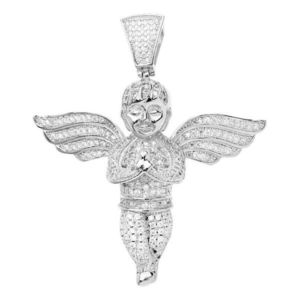 Iced Out Premium Bling - 925 Sterling Silver Angel Pendant - Uni vyobraziť