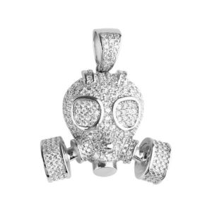 Iced Out Premium Bling - 925 Sterling Silver 3D Gas Mask - Uni vyobraziť