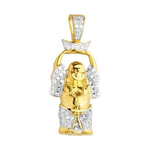 Iced Out Premium Bling - 925 Sterling Silver Mini Buddha Pendant Gold - Uni vyobraziť