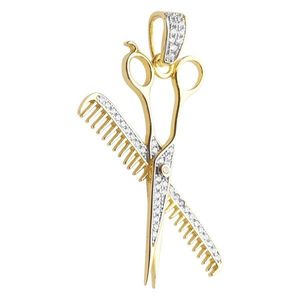 Iced Out Premium Bling - 925 Sterling Silver Comb Scissors Pendant Gold - Uni vyobraziť
