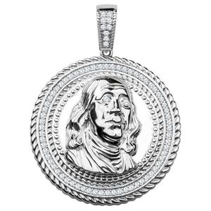 Iced Out 925 Sterling Silver Pendant - Benjamin Franklin $100 - Uni vyobraziť