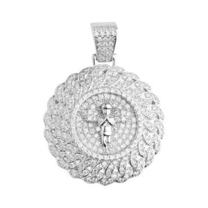 Iced Out Premium Bling - 925 Sterling Silver Pendant Angel Medallion - Uni vyobraziť