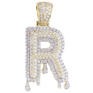 Iced Out Premium Bling 925 Sterling Silver Letter Pendant A, B, C, D....Z Gold - R vyobraziť