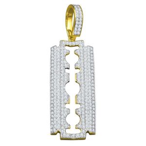 Iced Out 925 Sterling Silver Micro Pave Pendant - Razor Blade gold - Uni vyobraziť