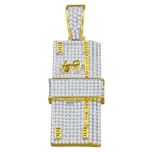 Iced Out 925 Sterling Silver Micro Pave Pendant - DOLLARS gold - Uni vyobraziť