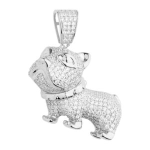 Iced Out Premium Bling - 925 Sterling Silver 3D Dog Pendant - Uni vyobraziť