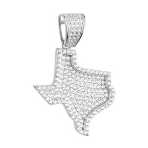 Iced Out Premium Bling - 925 Sterling Silver Texas State Pendant - Uni vyobraziť