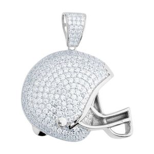 Iced Out Premium Bling - 925 Sterling Silver Football Helmet Pendant - Uni vyobraziť
