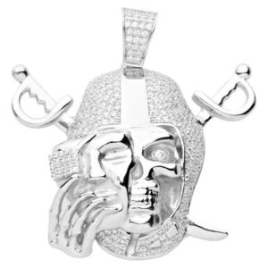 Iced Out Premium Bling - 925 Sterling Silver Pirate Pendant - Uni vyobraziť