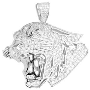 Iced Out Premium Bling - 925 Sterling Silver LION Pendant - Uni vyobraziť