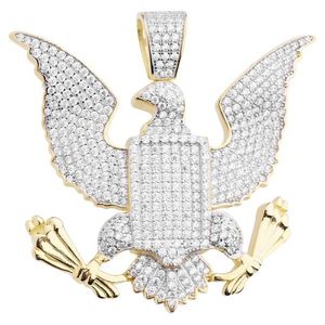Iced Out Premium Bling 925 Sterling Silver Great Seal Eagle Pendant Gold - Uni vyobraziť
