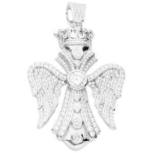 Iced Out Premium Bling - 925 Sterling Silver Wings Cross Pendant - Uni vyobraziť