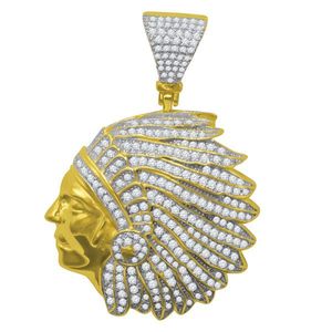 Iced Out 925 Sterling Silver Micro Pave Pendant American Indian gold - Uni vyobraziť