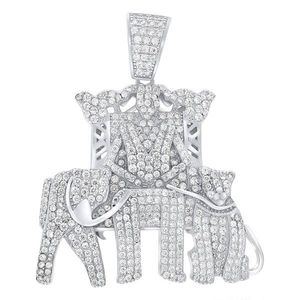 Iced Out Premium Bling - 925 Sterling Silver 3D Elephants Pendent - Uni vyobraziť