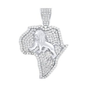 Iced Out Premium Bling 925 Sterling Silver Africa Lion Pendant - Uni vyobraziť