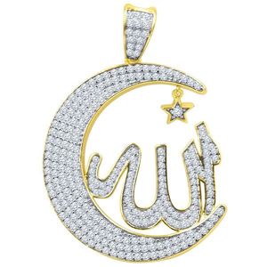 Iced Out 925 Sterling Silver Micro Pave Pendant - Hilal Crescent Moon Gold - Uni vyobraziť