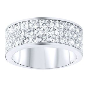 Iced Out Sterling 925 Silver Pave Ring - 3 Row Zirconia - 10 vyobraziť