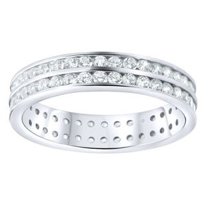 Iced Out Sterling 925 Silver Pave Ring - Double Lines Eternity - 10 vyobraziť