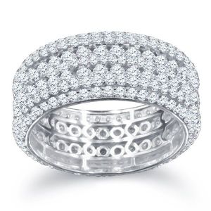 Iced Out Sterling 925er Silber Micro Pave Ring - FIVE ROW - 10 vyobraziť