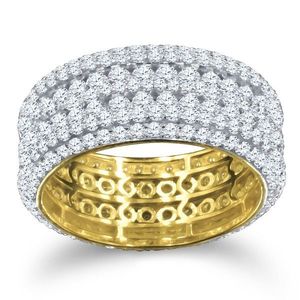 Iced Out Sterling 925er Silber Micro Pave Ring - FIVE ROW Gold - 10 vyobraziť