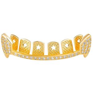 Iced Out One size fits all Grillz - VAMPIRE Bling Zirconia Bar gold - Uni vyobraziť