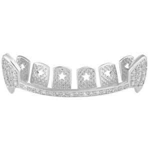 Iced Out One size fits all Grillz - VAMPIRE Bling Zirconia Bar silver - Uni vyobraziť