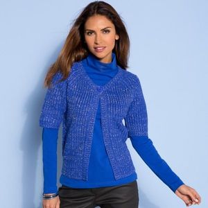 Trblietavý sveter paleto modrá/strieborná 34/36 vyobraziť