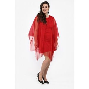 Elegantné šaty s našitým tylovým prekrytím, červené vyobraziť