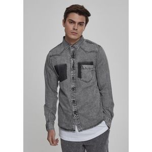 Pánska košeľa s dlhým rukávom URBAN CLASSICS Denim Pocket Shirt grey wash Veľkosť: M, Pohlavie: pánske vyobraziť