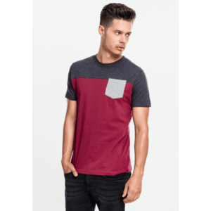 Pánske tričko URBAN CLASSICS 3-Tone Pocket Tee burgundy/cha/gry Veľkosť: XL, Pohlavie: pánske vyobraziť