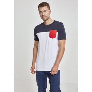 Pánske tričko URBAN CLASSICS 3-Tone Pocket Tee white/navy/fire red Veľkosť: XL, Pohlavie: pánske vyobraziť