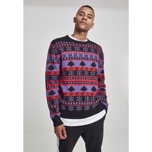 Pánsky sveter URBAN CLASSICS Snowflake Christmas Tree Sweater ultraviolet/black/firered Veľkosť: XL, Pohlavie: pánske vyobraziť